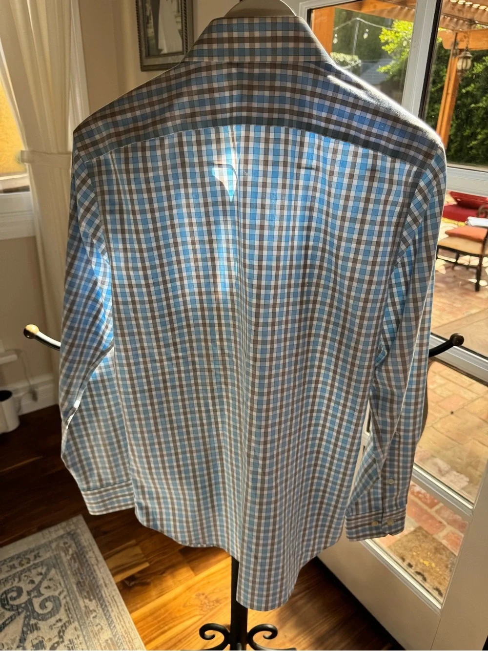 Banana Republic Blue and Brown Plaid Casual Button-Down Shirt Small Non Iron